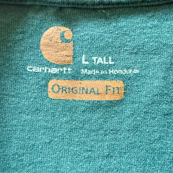 Carhartt K87 Original Fit Short Sleeve Pocket Tee-Green Men’s Size Large Tall - Picture 5 of 9
